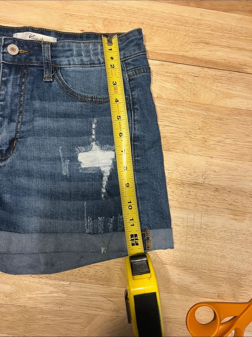 KanCan Blue Distressed Rolled Hem Jean Shorts